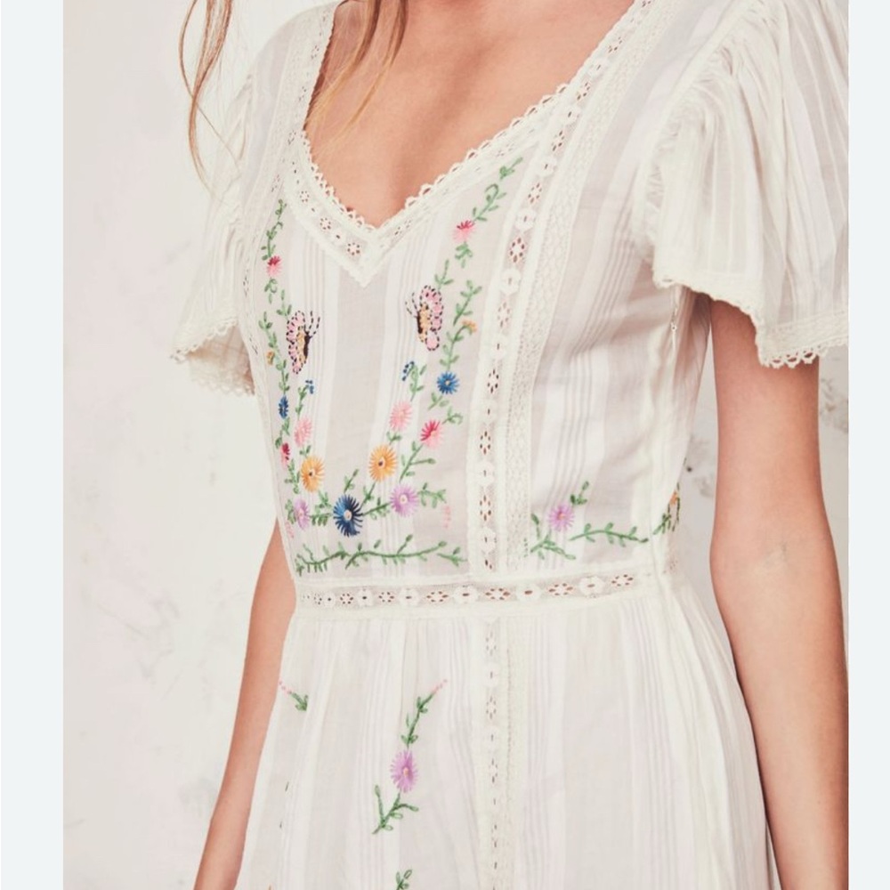 Gorgeous! RARE Loveshackfancy Damia Embroidered Cotton Maxi with Ruffle Hem EUC